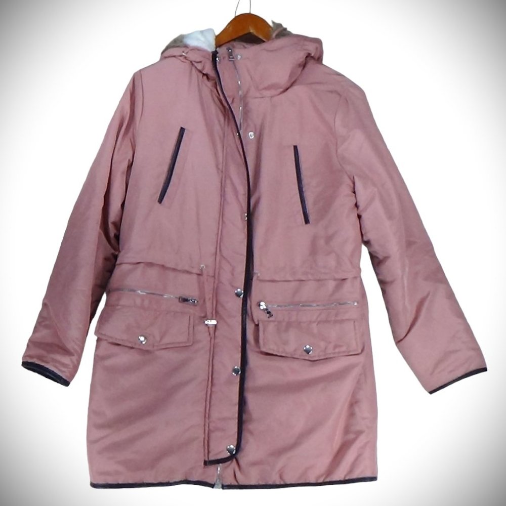 Miss London Black Label Jacket Women L Hooded Pink Full Zip Pocket Lightweight